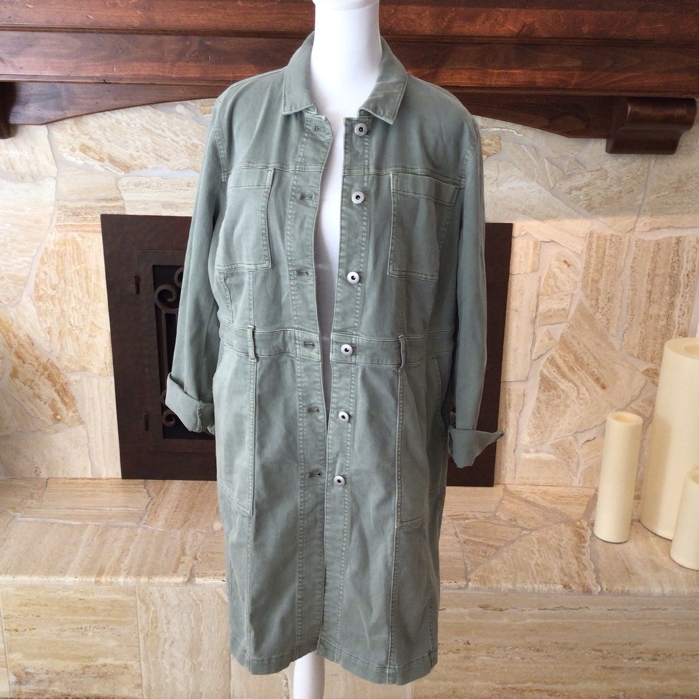 J Jill Women's Faded Army Green Denim Duster